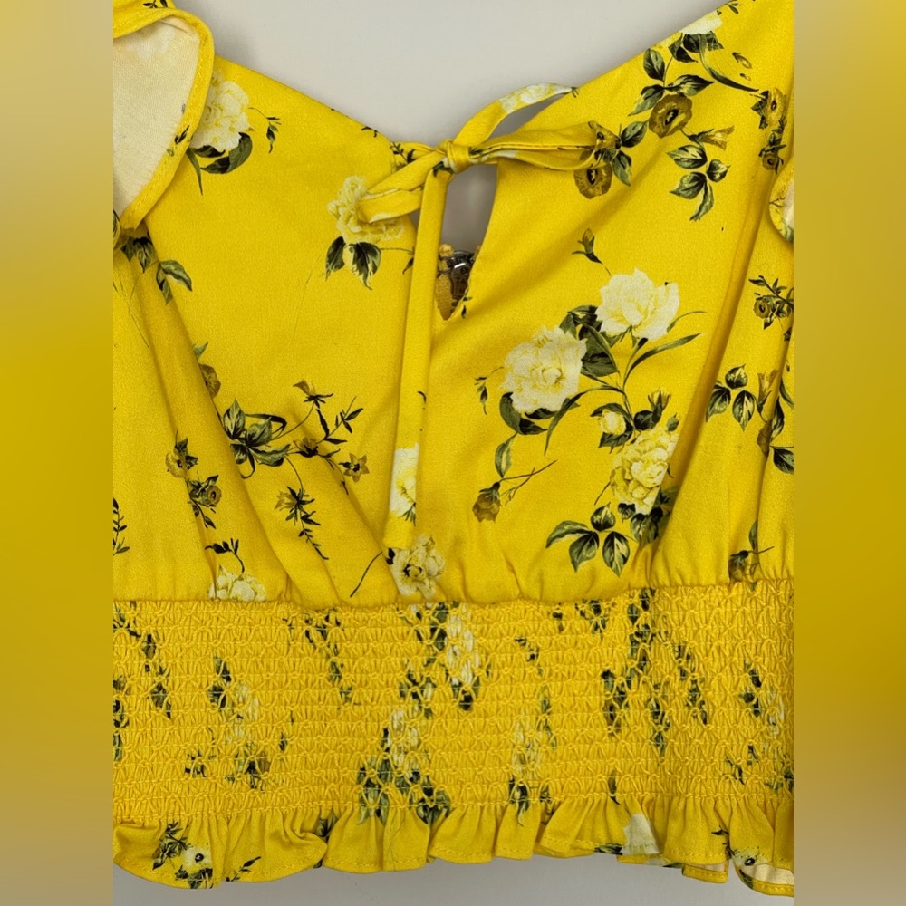 New Alice + Olivia Shanae Floral Ruffle Crop Top Womens Yellow - Picture 6 of 11
